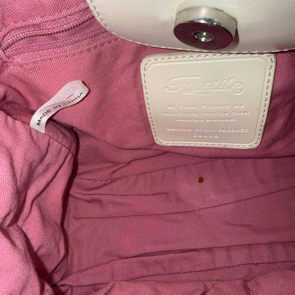 Fossil 90 Y2K Pastel Stripe Canvas Leather Purse Leather Strap Shoulder Bag Tote - Picture 14 of 15